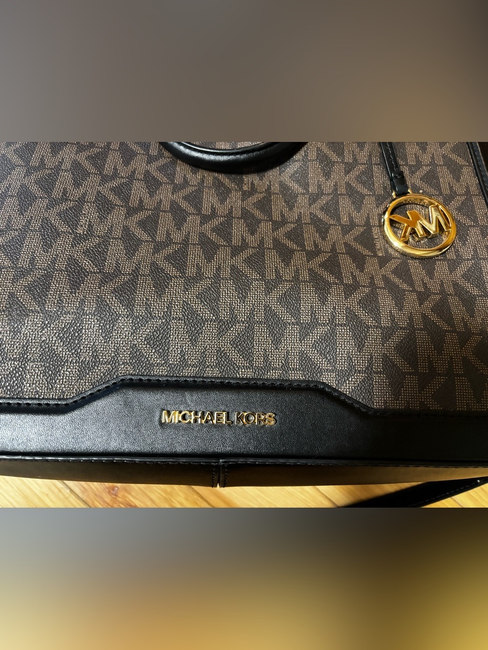 Michael Kors Brown and Black MK Logo Satchel - Picture 5 of 8
